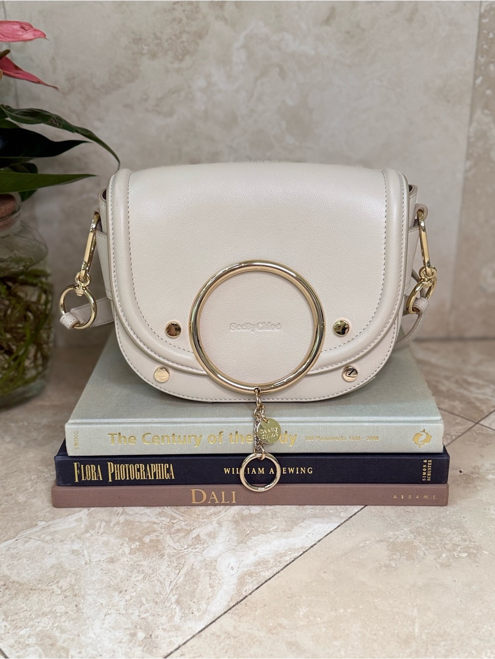 See by Chloé Mara Bag Cream Leather Crossbody Signature Ring Hardware NWOT